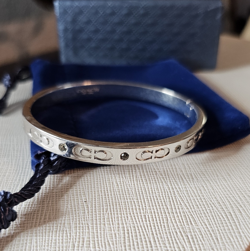 Coach Signature Pave Hinged Bracelet Silver & Rhinestone with Pouch Giftbox EUC - Picture 7 of 10